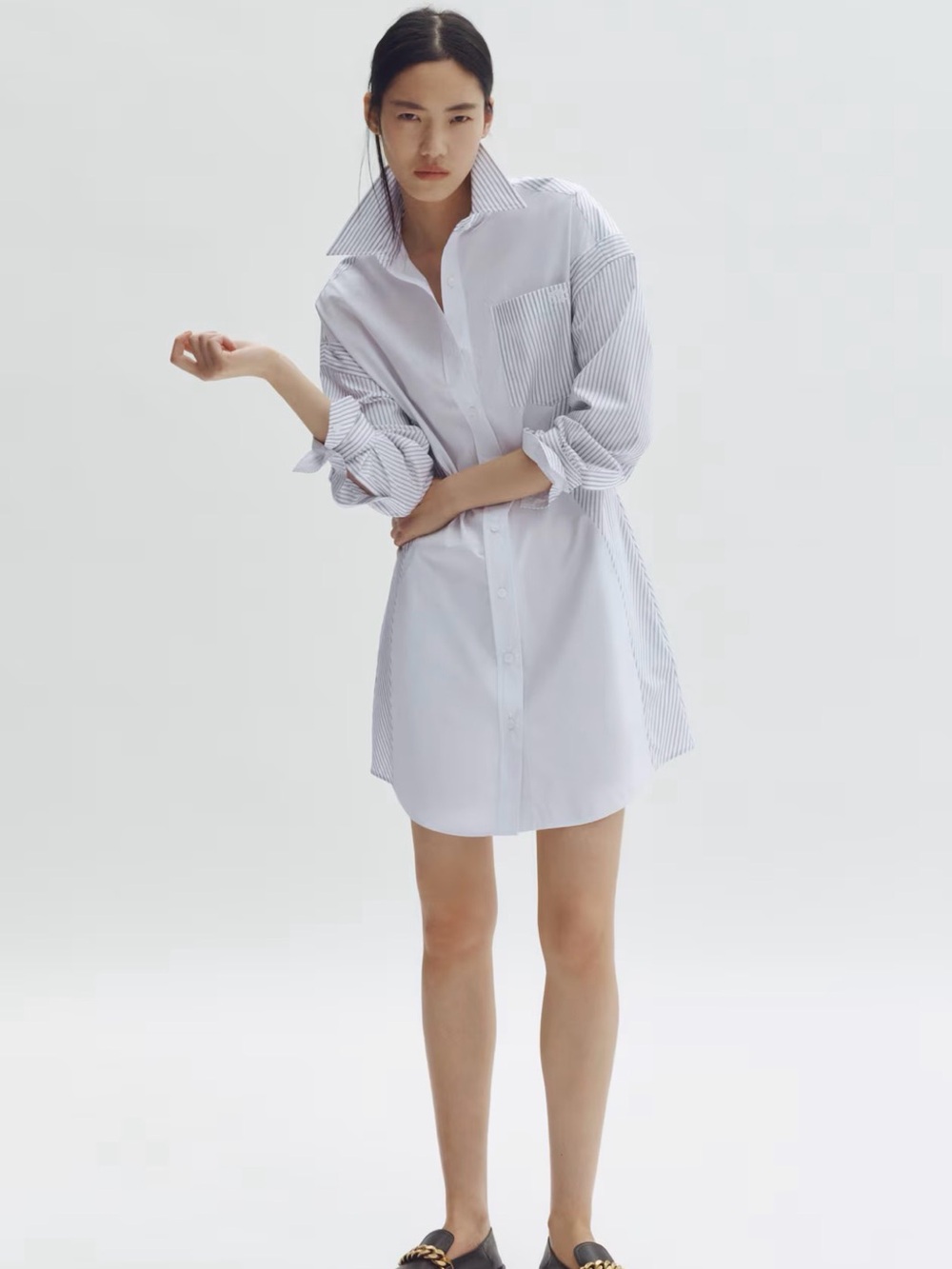 Crisp White Striped Mini Shirt Dress